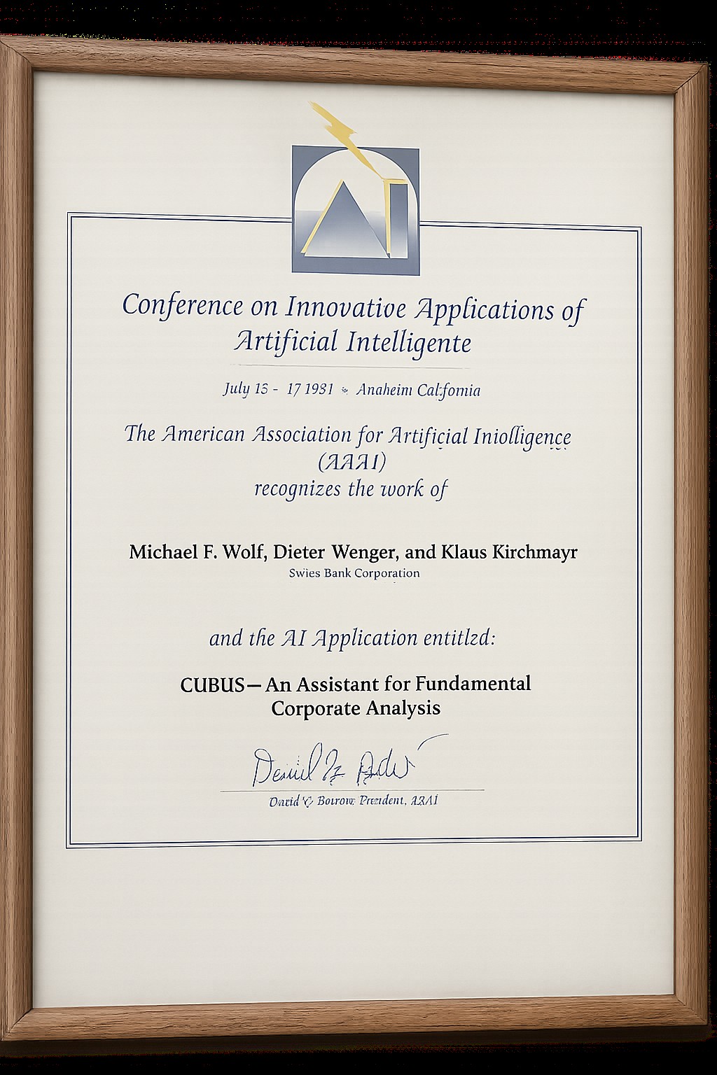 IAAI Award Urkunde 1991